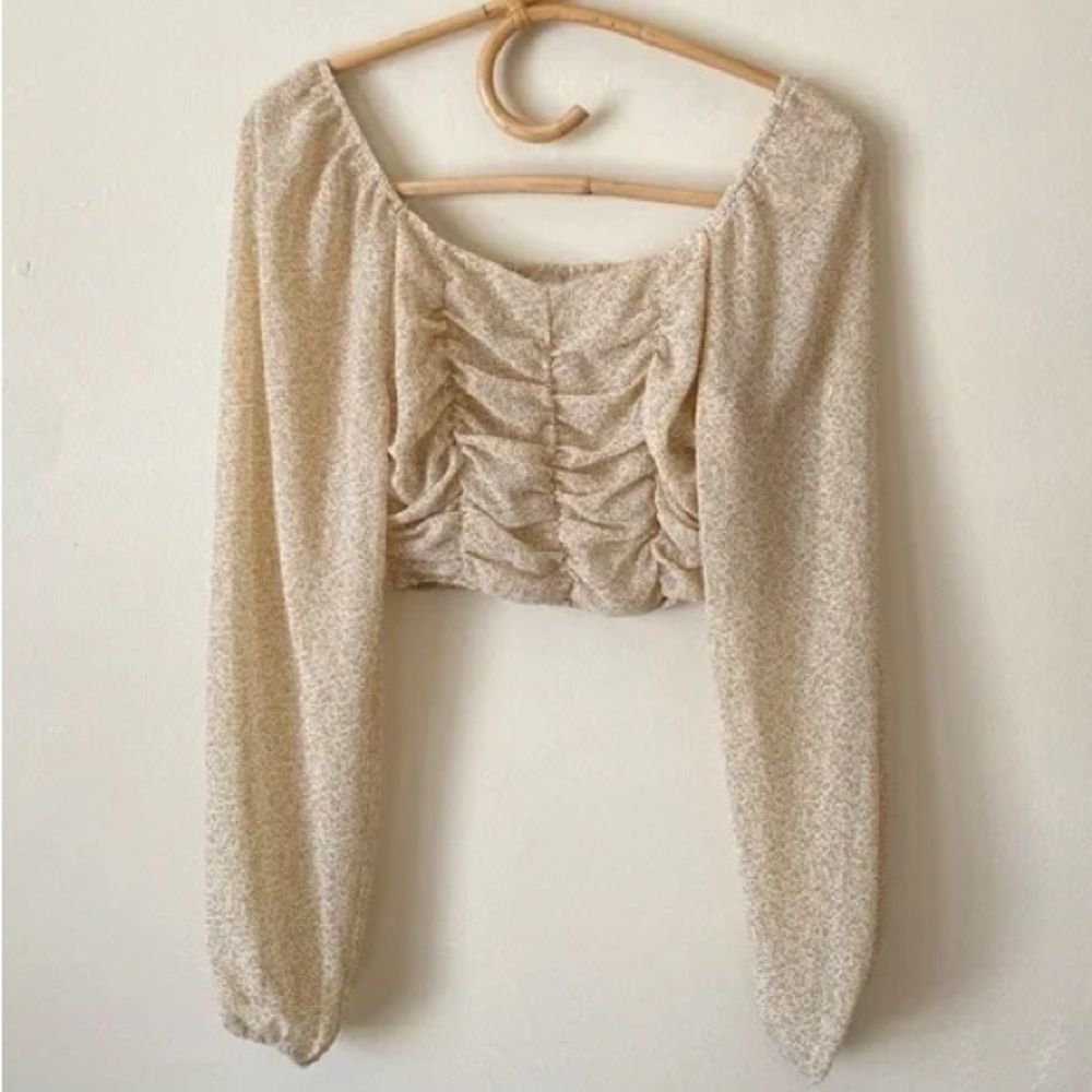 NWT Altar’d State Floral Cropped Cream Ivory Gold Blouse Top - Picture 2 of 5